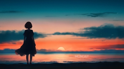 夕阳海边（4K超宽带鱼双屏）