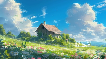 蓝天白云花草树木景色