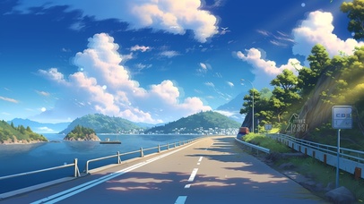 护眼午后海边公路