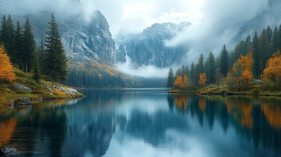 云雾缭绕的秋湖仙境