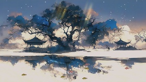 梦幻雪景插画