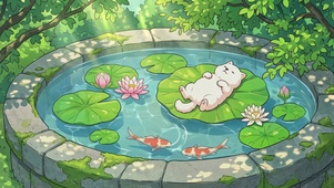 荷叶上的慵懒小狗