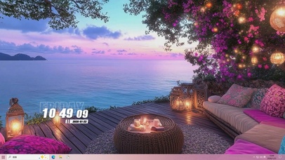 晚霞树木海景主题