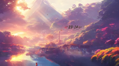 4k 治愈唯美夕阳秋林湖面