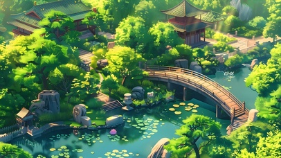 唯美绿色森林小桥