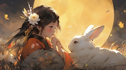 月圆玉兔与古风女孩