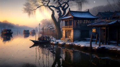 唯美治愈黄昏冬季乡村小屋