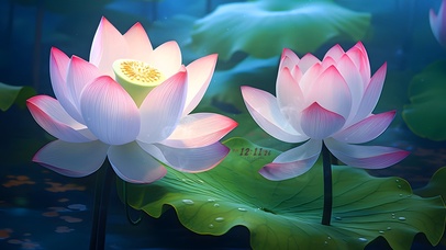 绿色荷塘治愈荷花