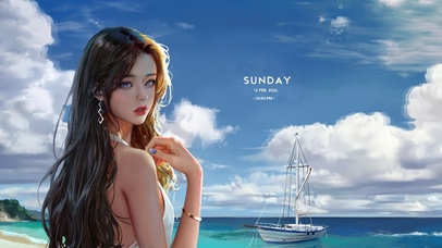 蓝天白云海边美少女