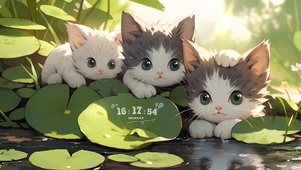 溪边玩耍的猫咪