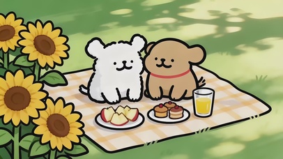 可爱野餐线条小狗