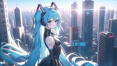楼顶晨光中的初音