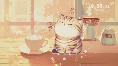 可爱的小胖猫和暖暖的咖啡