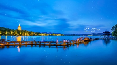 唯美夜色西湖长桥美景