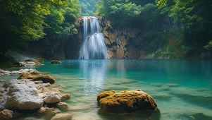 苔石听瀑