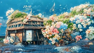 唯美海上鲜花木屋