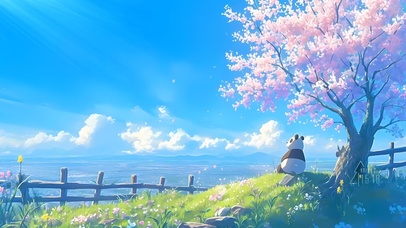 4k樱花树下熊猫