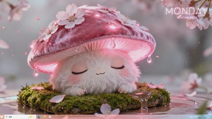 桃花树下的水晶粉色蘑菇