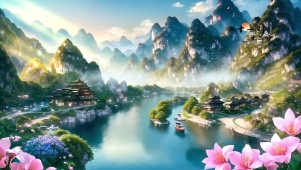 唯美国风山水阁楼