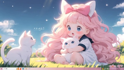 草地女孩和猫咪