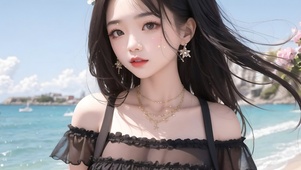 海边黑丝美女