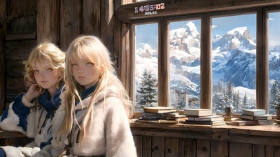 雪天室内可爱少女