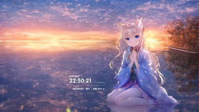 4k 治愈唯美夕阳镜湖少女