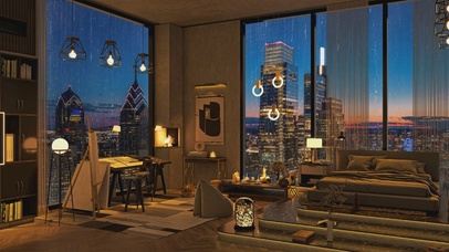 唯美治愈雨夜城市房间