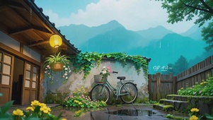 治愈雨中唯美庭院