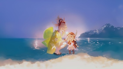 浪漫治愈海边少女插画