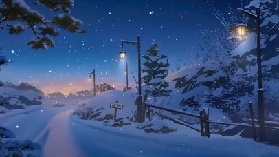 4K唯美治愈动漫夕阳小路雪景