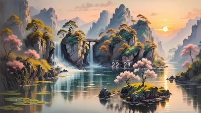 4k山川溪水樱花