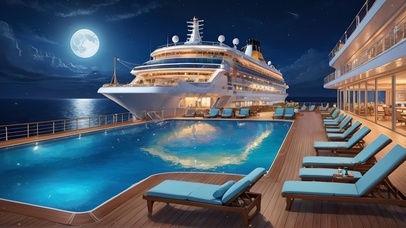 夜晚邮轮上的泳池