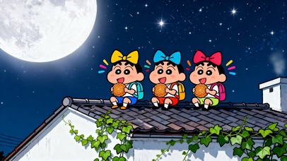 吃月饼赏月亮可爱小新