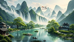 绿色山景鸟鸣森林