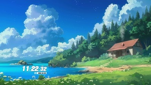 蓝天白云房屋绿景