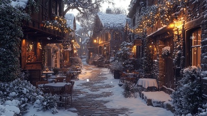 雪夜中的欧洲小镇