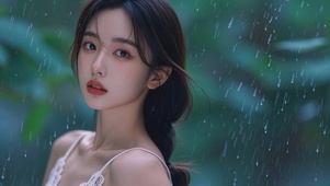 雨中可爱美女