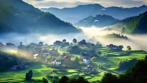 清晨 云雾山庄	