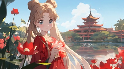 4K古风月野兔花花女孩