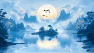 月圆湖泊夜景