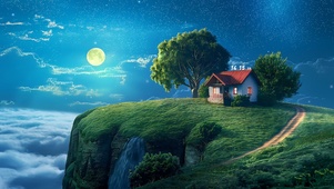 繁星下山坡小屋