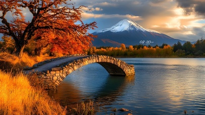 雪山下的深秋湖水