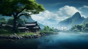 白云绿色森林小屋