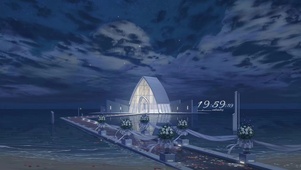夜间海边小屋