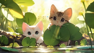 溪边玩耍猫咪	