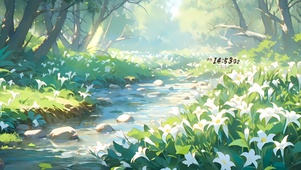 溪水边百合花