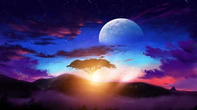 唯美治愈日落黄昏星空