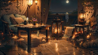 夜晚温馨的小屋一角