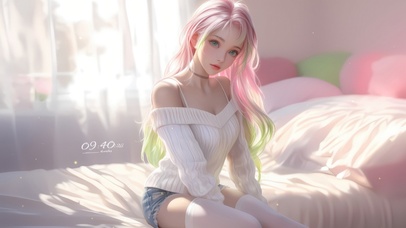 香肩白丝毛衣女孩